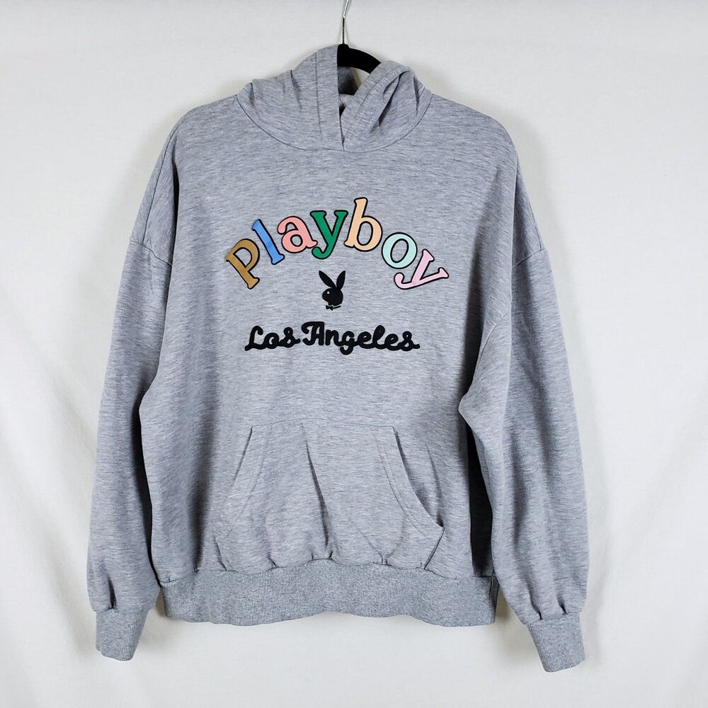 Pacsun x Playboy Bunny Rainbow Logo Sweatshirt Hoodie Mens L Gray Skater